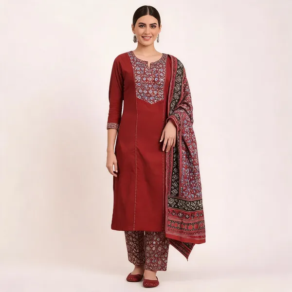 Rust_Printed_Straight_Kurta_Set_For_Women