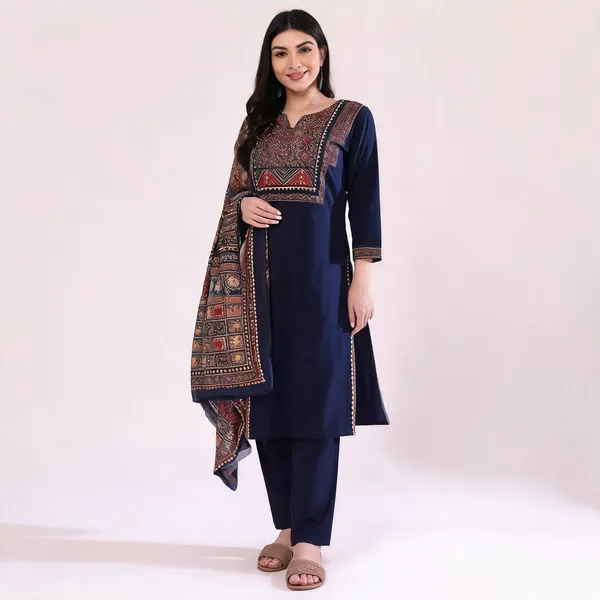 Navy_Straight_Kurta_Set_For_Women