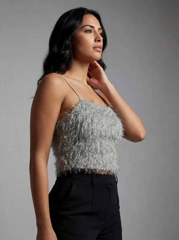 Grey_Textured_Spaghetti_Strap_Top_For_Women