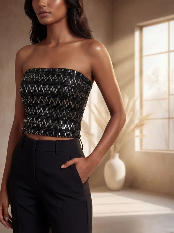 Black_Sequin_Strapless_Crop_Top_For_Women