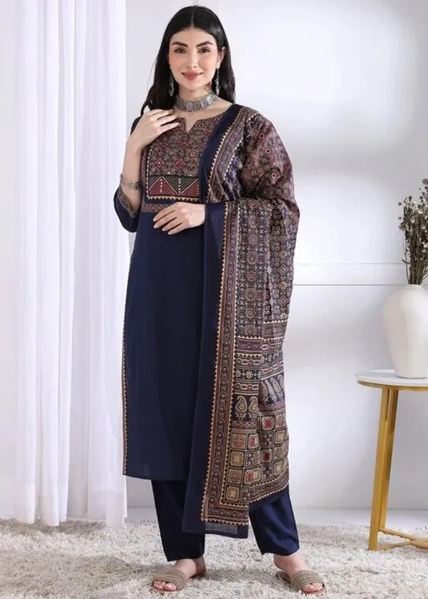 Navy_Straight_Kurta_Set_For_Women