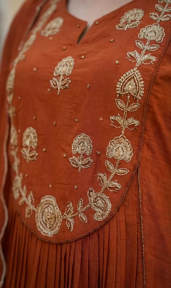 Rust_Embroidered_Anarkali_Kurta_Set_For_Women