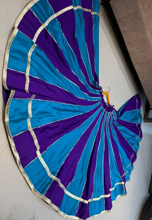 Turquoise_Satin_Flared_Lehenga_Skirt_For_Women