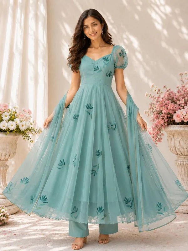 Teal_Printed_Anarkali_Suit_Set_For_Women
