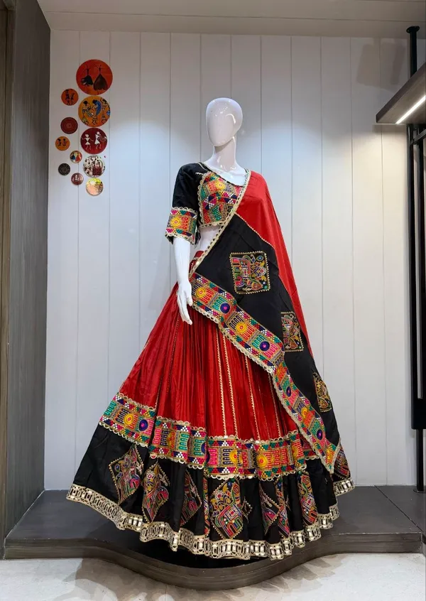 Red_And_Black_Embroidered_Lehenga_Set_For_Women