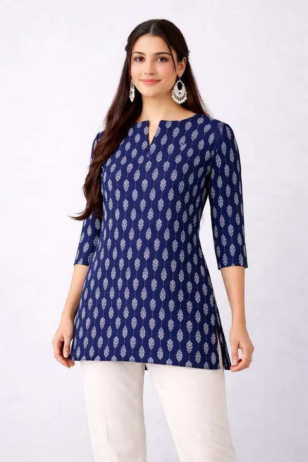 Navy_Printed_Straight_Kurti_For_Women