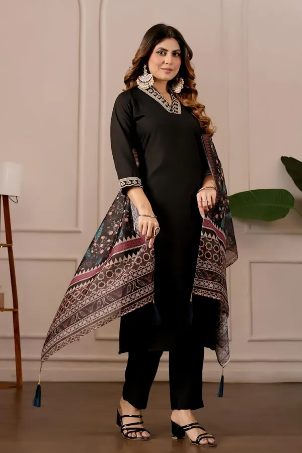 Black_Straight_Kurta_Set_With_Printed_Dupatta_For_Women