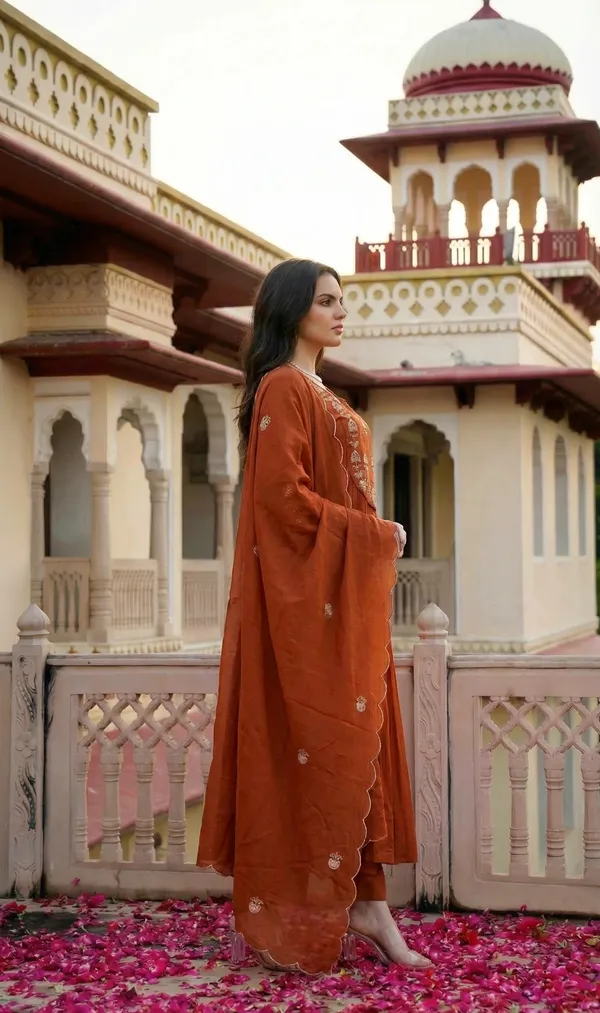 Rust_Embroidered_Anarkali_Kurta_Set_For_Women