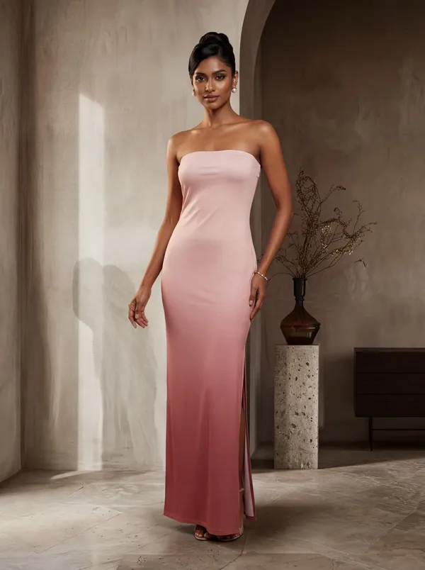 Pink_Strapless_Fitted_Maxi_Dress_For_Women