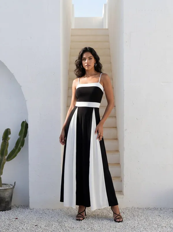 Black_And_White_Color_Block_Maxi_Dress_For_Women