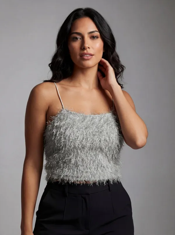 Grey_Textured_Spaghetti_Strap_Top_For_Women