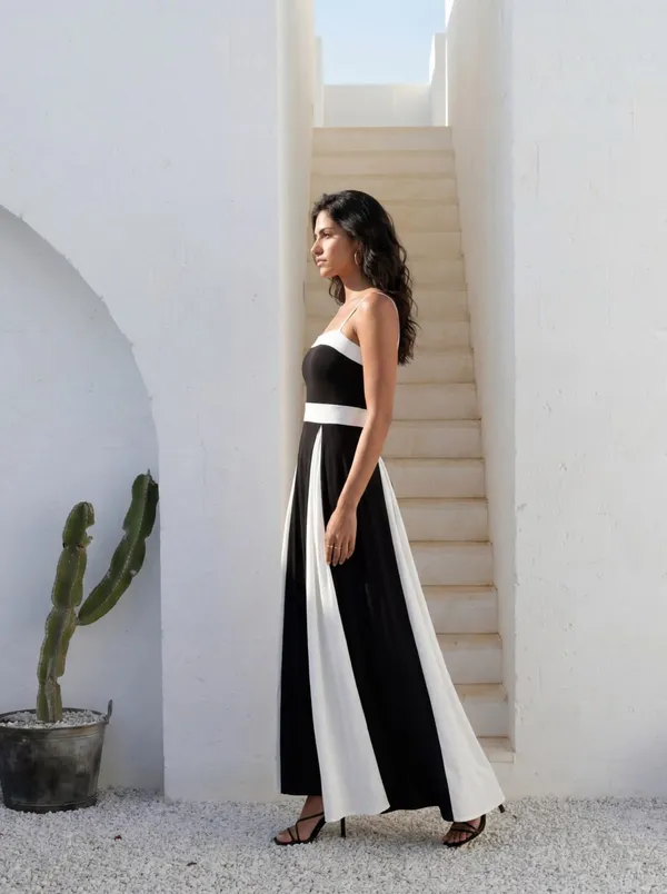 Black_And_White_Color_Block_Maxi_Dress_For_Women