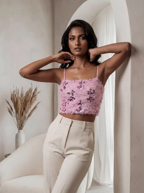 Pink_Sequin_Slim_Fit_Crop_Top_For_Women
