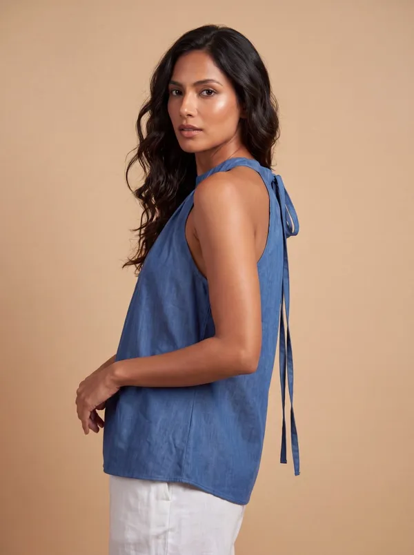 Blue_Halter_Neck_Sleeveless_Top_For_Women