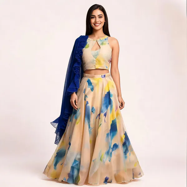 Multicolor_Flared_Lehenga_Set_For_Girls