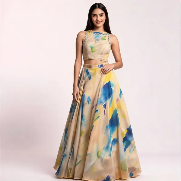 Multicolor_Flared_Lehenga_Set_For_Girls