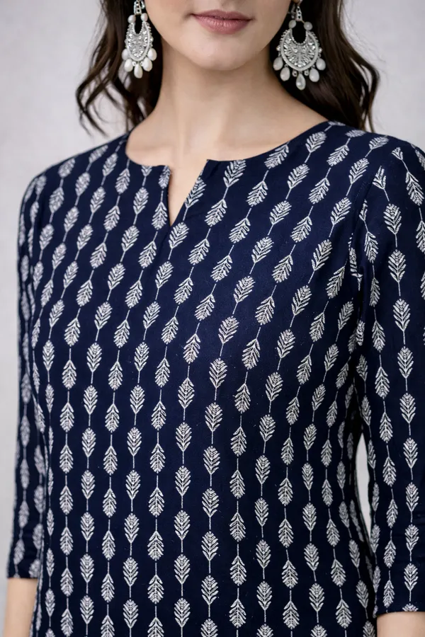 Navy_Printed_Straight_Kurti_For_Women