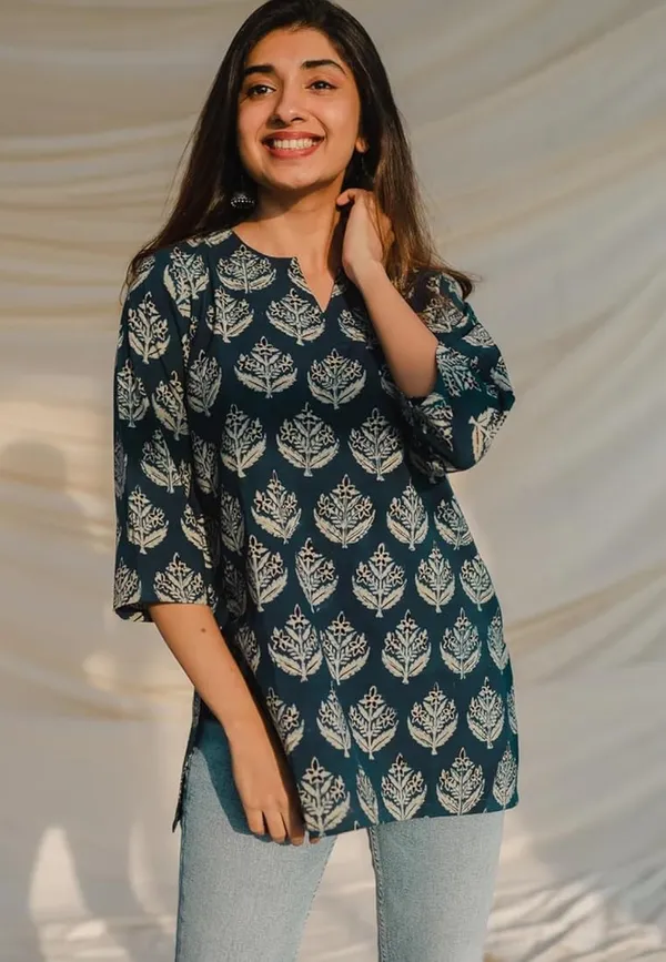 Teal_Printed_Straight_Kurta_For_Women