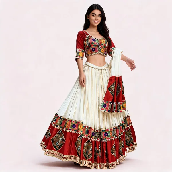 Red_And_White_Embroidered_Lehenga_Choli_Set_For_Women