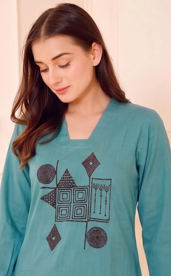 Teal_Geometric_Kurta_Set_For_Women