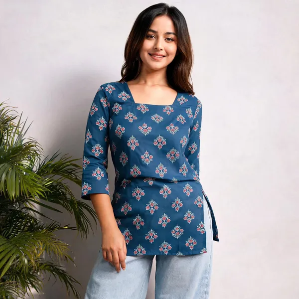 Blue_Printed_Straight_Fit_Top_For_Women