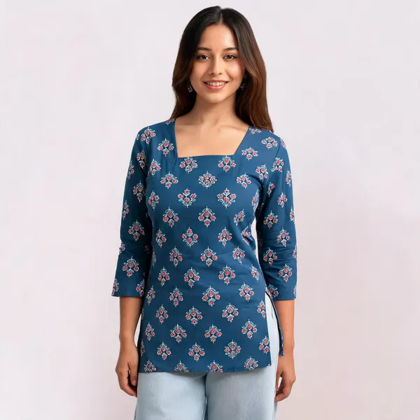 Blue_Printed_Straight_Fit_Top_For_Women