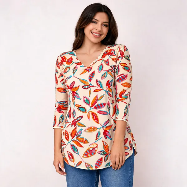 Cream_Printed_Regular_Fit_Tunic_Top_For_Women