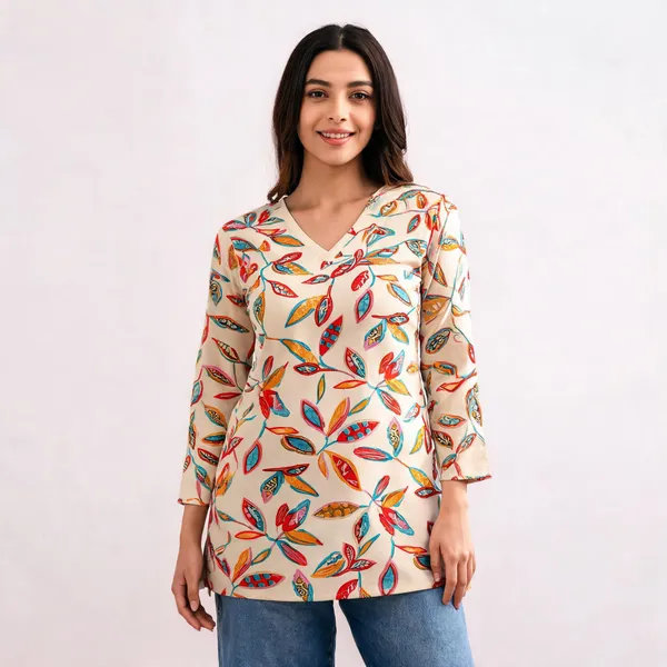 Beige_Printed_Regular_Fit_Top_For_Women