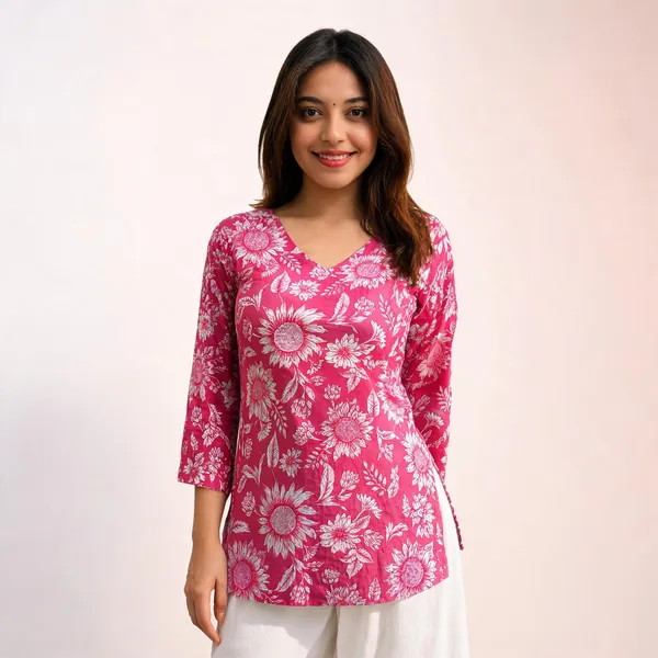 Pink_Floral_Print_Regular_Fit_Top_For_Women