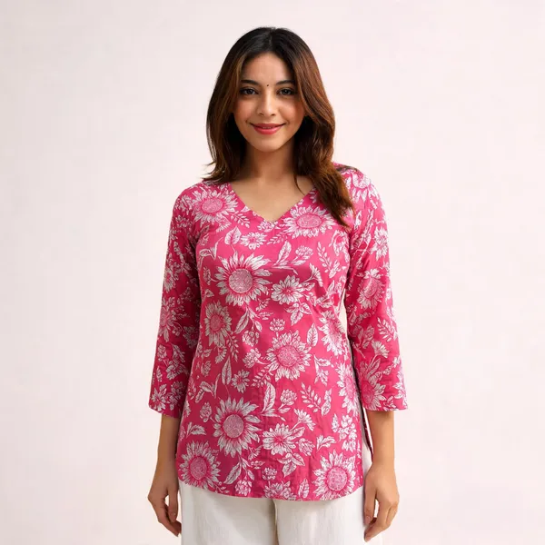Pink_Floral_Print_Regular_Fit_Top_For_Women