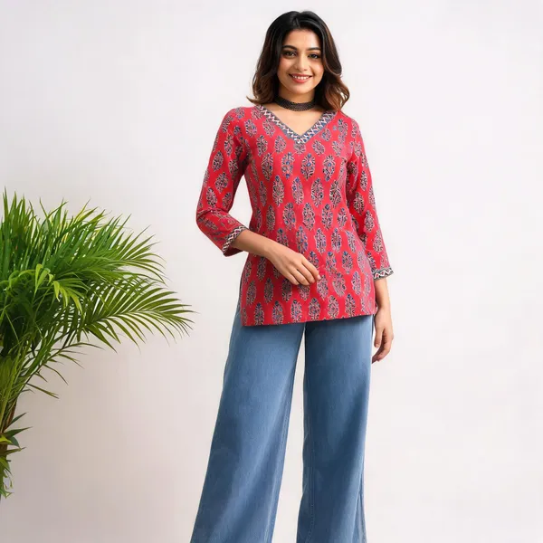 Red_Printed_Straight_Kurti_For_Women