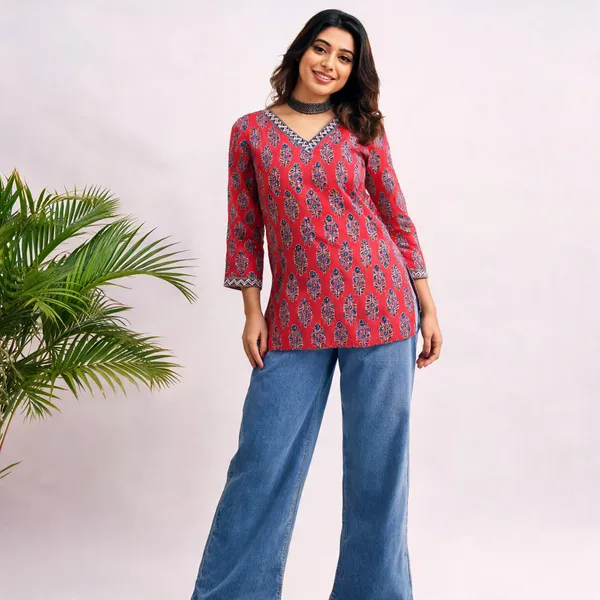 Red_Printed_Straight_Kurti_For_Women