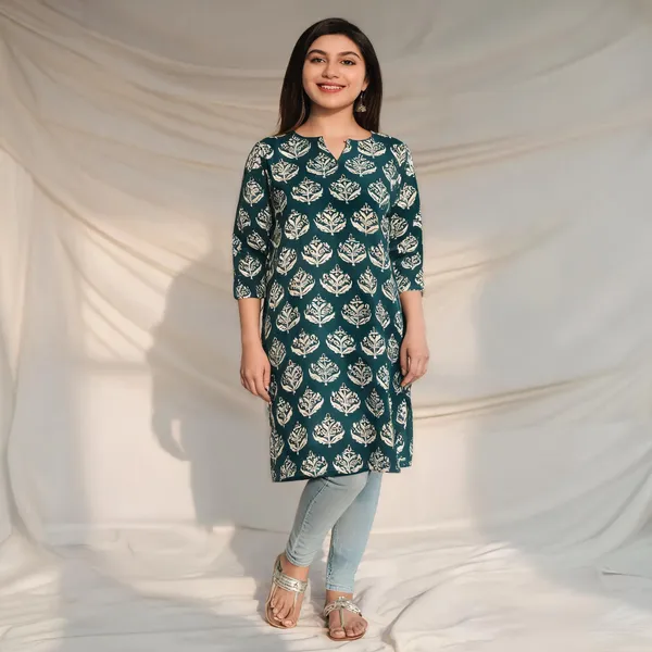 Teal_Printed_Straight_Kurta_For_Women