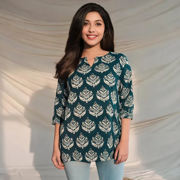 Teal_Printed_Straight_Kurta_For_Women