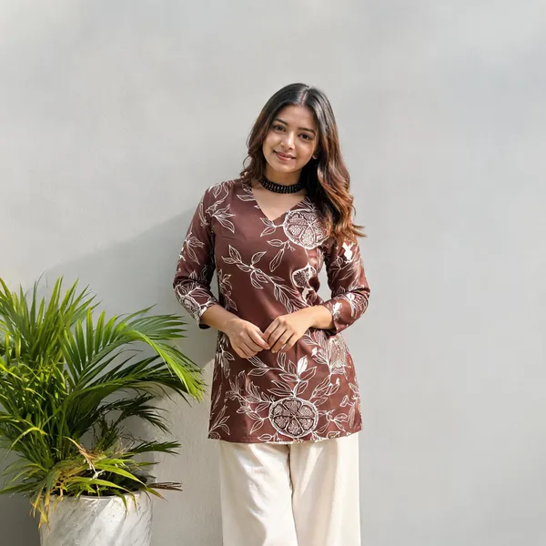 Brown_Printed_Straight_Kurti_For_Women