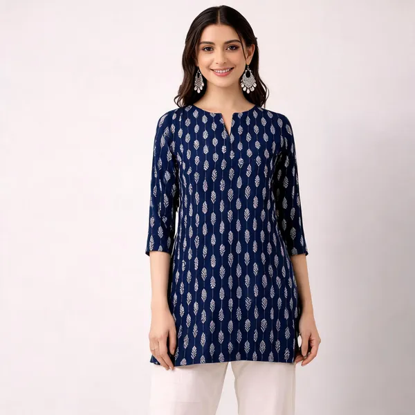 Navy_Printed_Straight_Kurti_For_Women