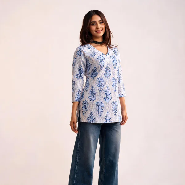 Blue_Floral_Straight_Kurta_For_Women