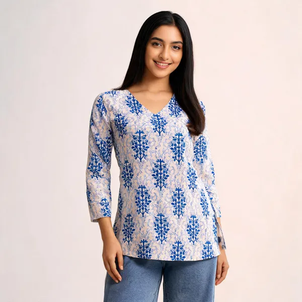 Blue_Floral_Print_Relaxed_Fit_Top_For_Women