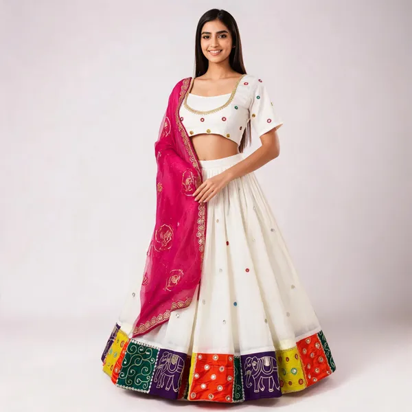 White_Multicolour_Lehenga_Choli_Set_For_Girls