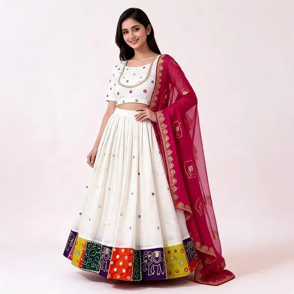 White_Multicolour_Lehenga_Choli_Set_For_Girls
