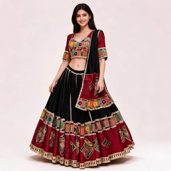 Black_And_Maroon_Embroidered_Lehenga_Choli_Set_For_Women