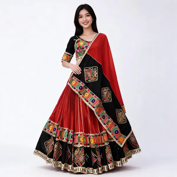 Red_And_Black_Embroidered_Lehenga_Set_For_Women