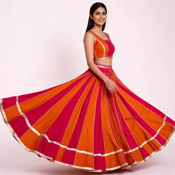 Orange_And_Pink_Flared_Lehenga_Skirt_For_Women