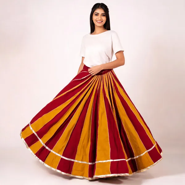 Maroon_And_Mustard_Flared_Ethnic_Skirt_For_Women