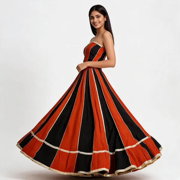 Red_And_Black_Panelled_Flared_Lehenga_Skirt_For_Women