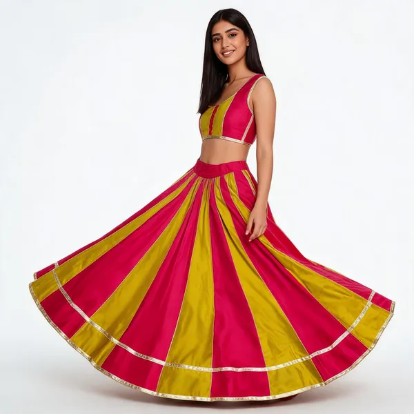 Pink_And_Mustard_Flared_Lehenga_Skirt_For_Women