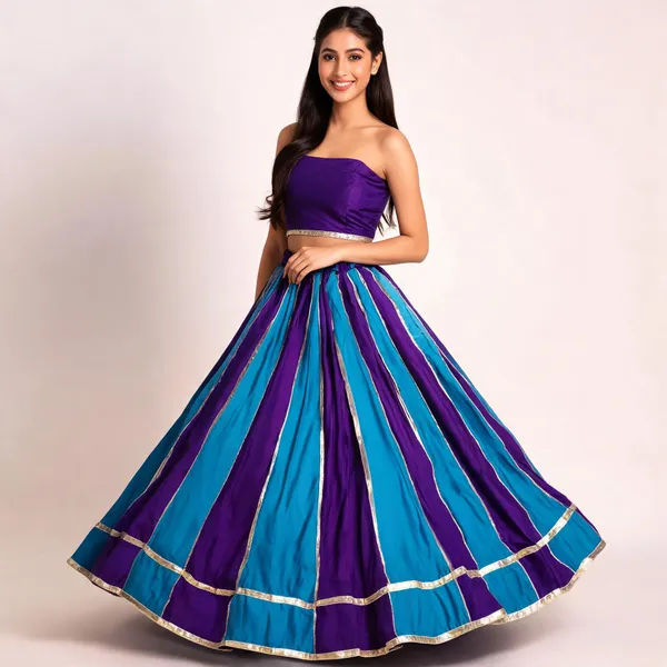 Turquoise_Satin_Flared_Lehenga_Skirt_For_Women