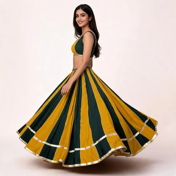 Mustard_Green_Panelled_Flared_Lehenga_Skirt_For_Women