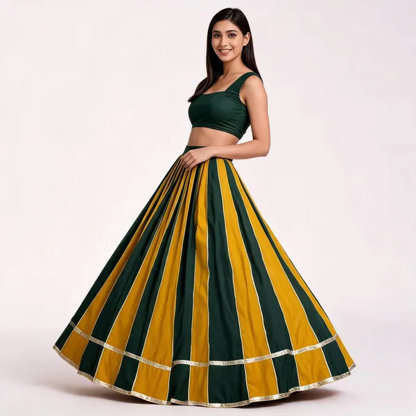 Mustard_Green_Panelled_Flared_Lehenga_Skirt_For_Women