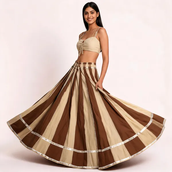 Brown_And_Beige_Flared_Lehenga_Skirt_For_Women